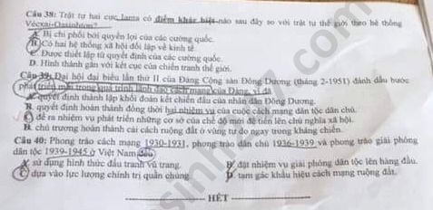 Dap an de thi Tot nghiep THPT ma de 315 mon Su nam 2020