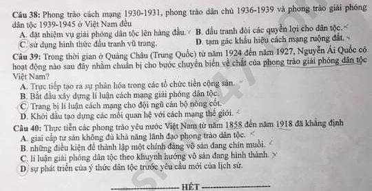 Dap an de thi Tot nghiep THPT nam 2020 mon Su ma de 316