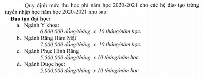 Truong DH Y Duoc TPHCM cong bo hoc phi nam hoc 2020-2021