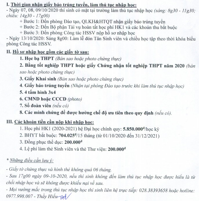 Ho so nhap hoc nam 2020 Dai hoc San khau dien anh TP.HCM