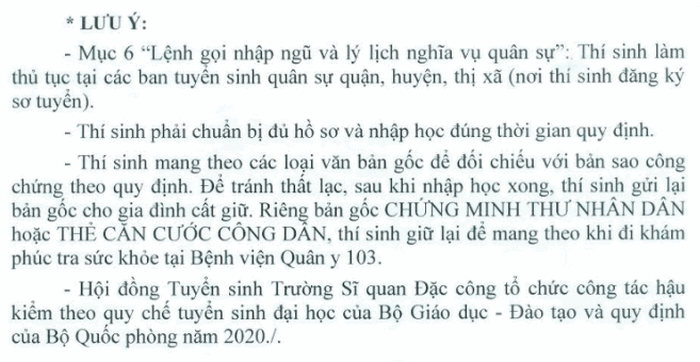 Ho so nhap hoc truong Si quan Dac Cong 2020