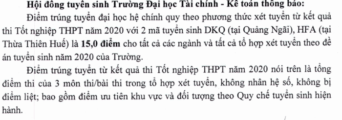 DH Tai Chinh Ke Toan cong bo diem chuan nam 2020