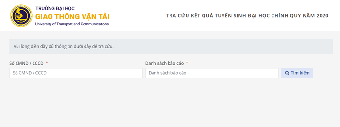 Tra cuu ket qua trung tuyen DH Giao thong Van tai nam 2020