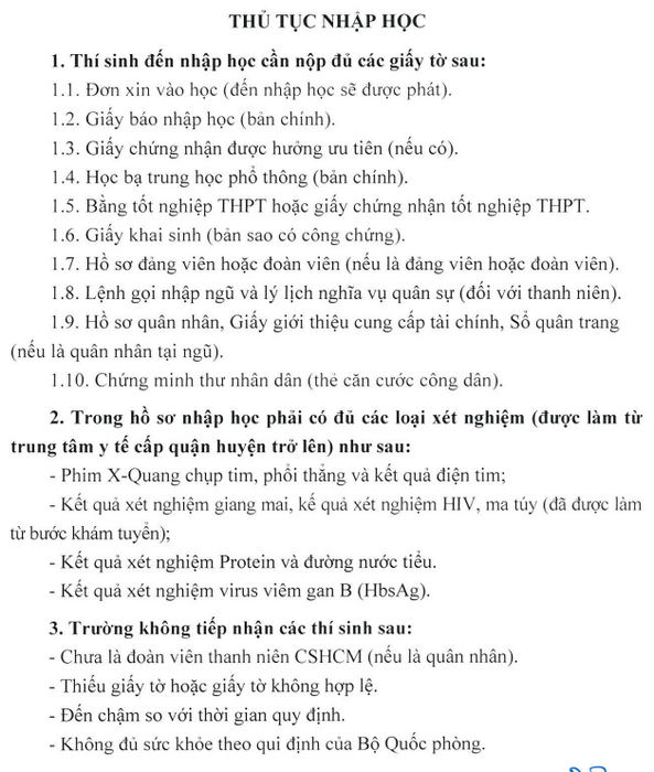 Ho so nhap hoc Hoc vien Quan Y nam 2020