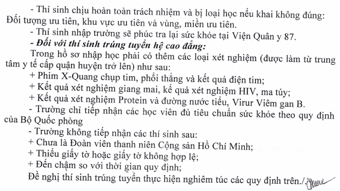Ho so nhap hoc truong Si quan Khong quan nam 2020