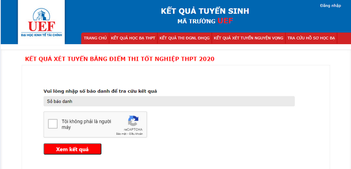 Tra cuu ket qua trung tuyen Dai hoc Kinh te Tai chinh TPHCM 2020