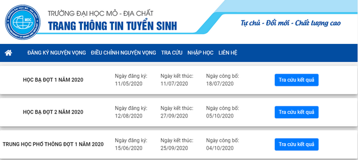 Tra cuu ket qua trung tuyen Dai hoc Mo - Dia chat nam 2020