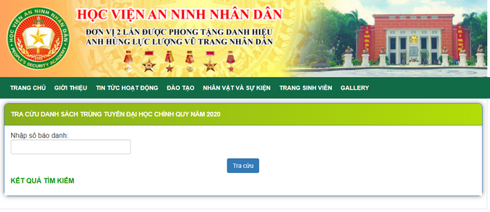 Tra cuu danh sach trung tuyen Hoc vien An ninh nhan dan 2020