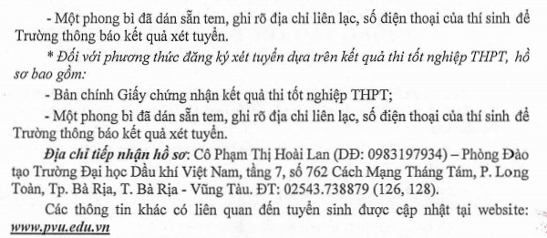 DH Dau Khi Viet Nam xet tuyen bo sung nam 2020