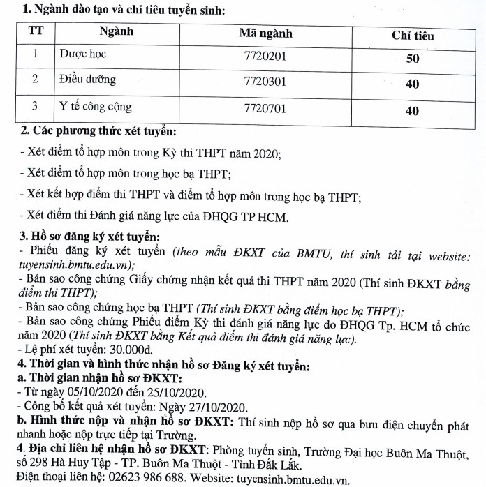 DH Buon Ma Thuot tuyen sinh bo sung nam 2020
