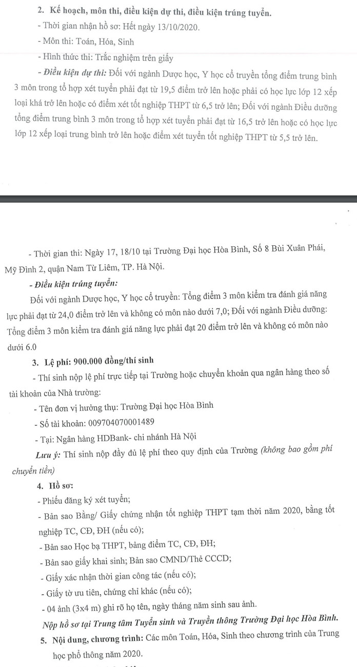 Ki thi DGNL DH Hoa Binh Khoi nganh Suc khoe nam 2020