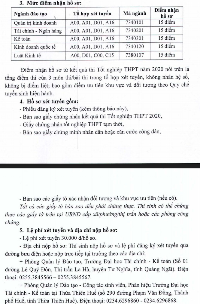 DH Tai Chinh-Ke Toan tuyen sinh bo sung dot 1 nam 2020