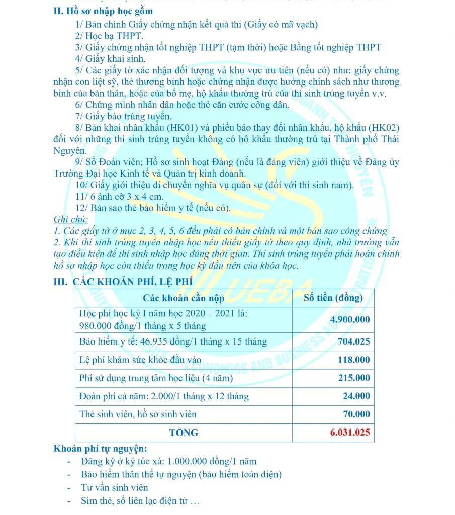 DH Kinh te va Quan tri kinh doanh-DH Thai Nguyen xet tuyen bo sung 2020