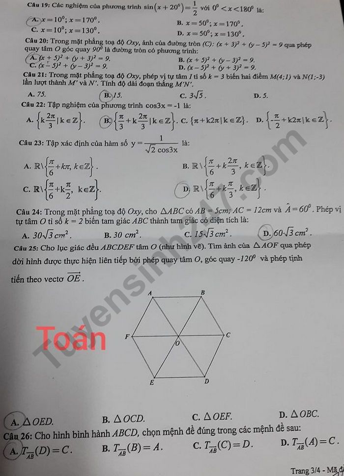 De kiem tra giua hoc ki 1 mon Toan 11 - Truong Song Ngu Lac Hong 2020