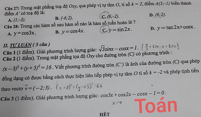 De kiem tra giua hoc ki 1 mon Toan 11 - Truong Song Ngu Lac Hong 2020