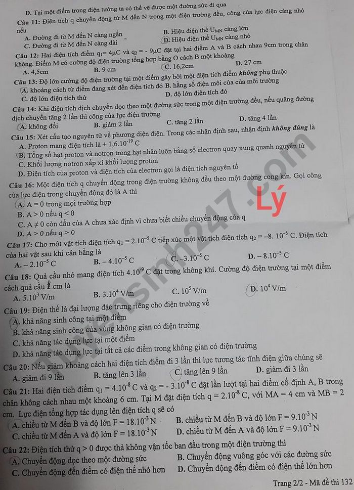 De kiem tra giua ki 1 mon Ly 11 - Truong Song Ngu Lac Hong 2020