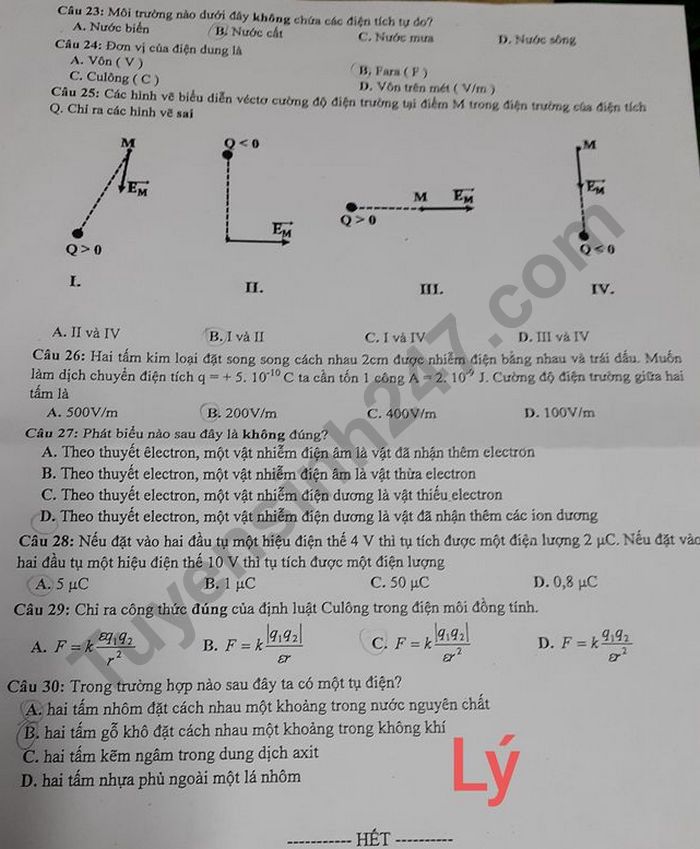 De kiem tra giua ki 1 mon Ly 11 - Truong Song Ngu Lac Hong 2020