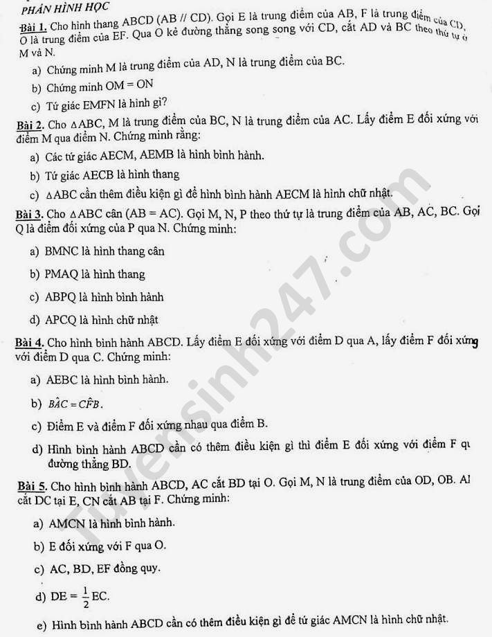 De cuong on tap HK1 mon Toan lop 8 THCS Tan Mai nam 2020