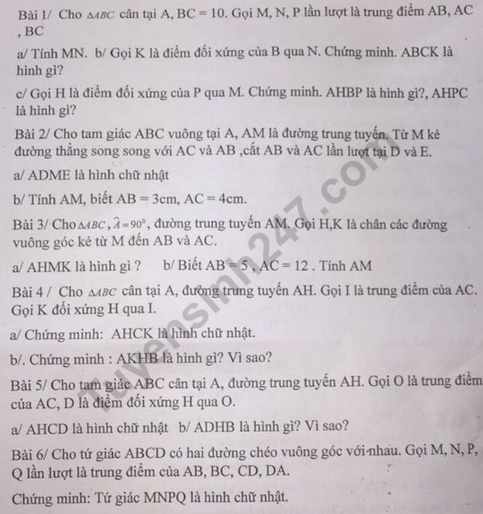 De cuong on tap giua ki 1 mon Toan lop 8 - THCS Hoa Binh 2020