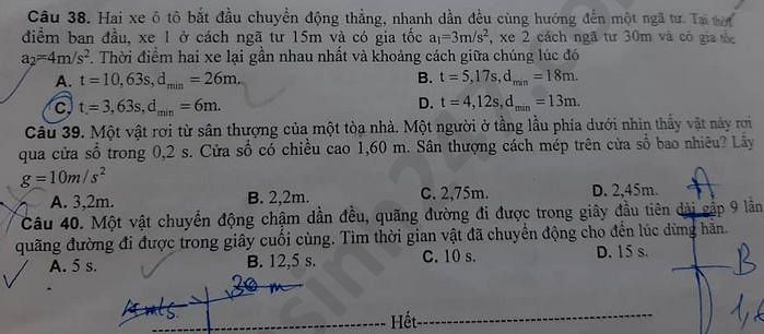 De khao sat thang 10 nam 2020 mon Ly lop 10 THPT Tran Phu