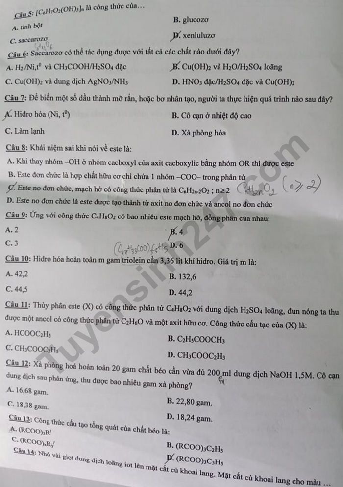 De kiem tra giua ki 1 mon Hoa lop 12 - THPT Can Thanh 2020