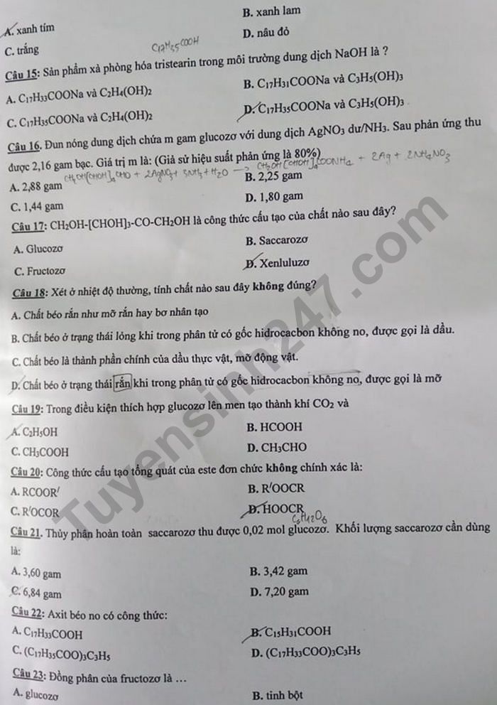 De kiem tra giua ki 1 mon Hoa lop 12 - THPT Can Thanh 2020