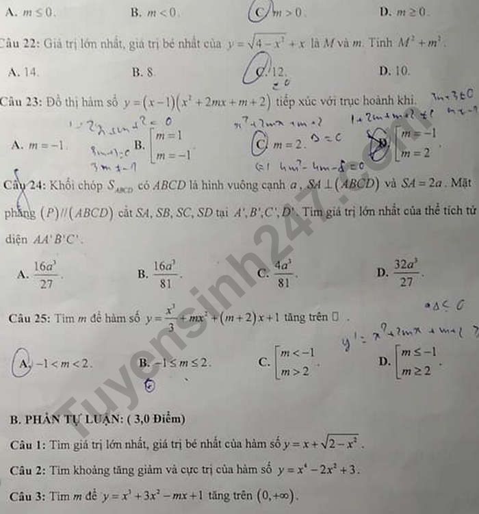 De kiem tra giua ki 1 lop 12 mon Toan Truong THPT Tran Phu 2020