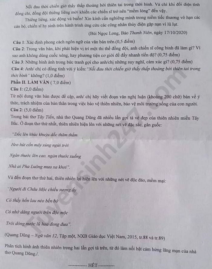 De kiem tra giua HK1 Van lop 12 THPT Can Thanh nam 2020