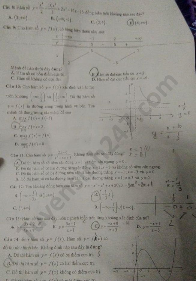 De kiem tra giua HK1 mon Toan lop 12 THPT Le Trong Tan 2020