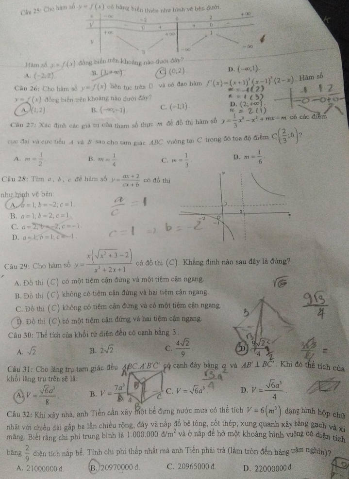 De kiem tra giua HK1 mon Toan lop 12 THPT Le Trong Tan 2020