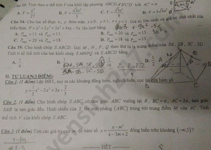De kiem tra giua HK1 mon Toan lop 12 THPT Le Trong Tan 2020