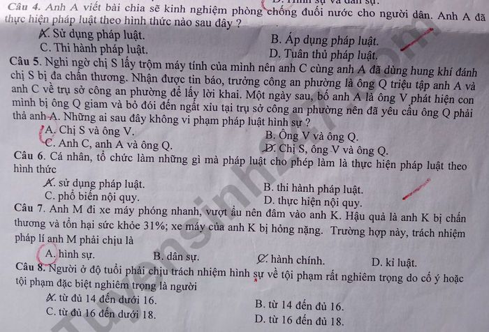 De kiem tra giua ki 1 mon GDCD lop 12 THPT Can Thanh 2020