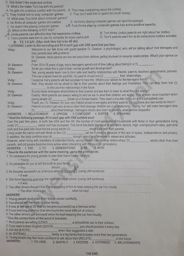 De kiem tra giua HK1 nam 2020 THPT Le Hong Phong mon Anh lop 11