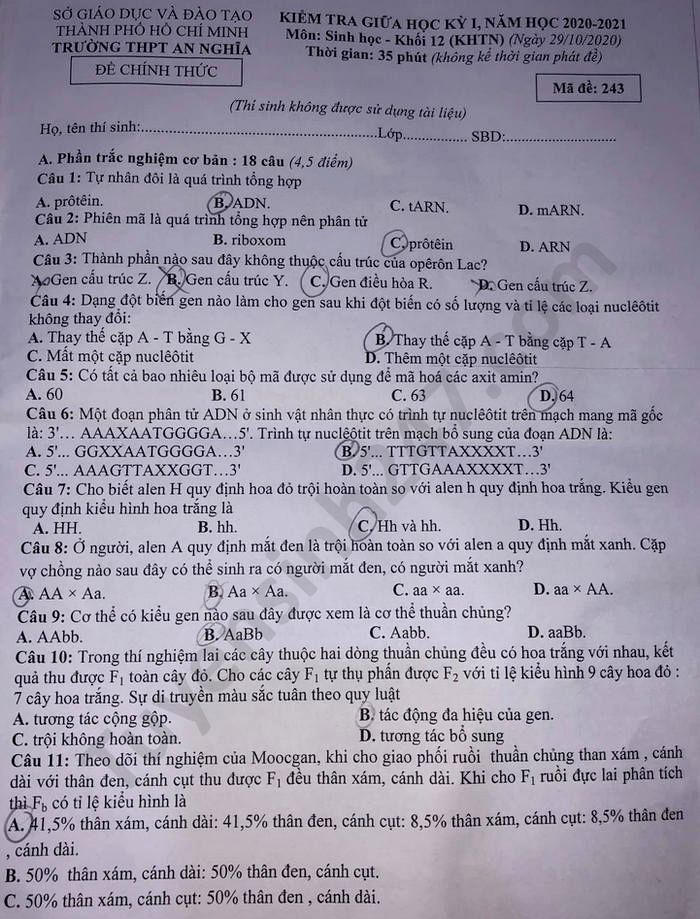 De kiem tra giua HK1 nam 2020 THPT An Nghia Sinh lop 12