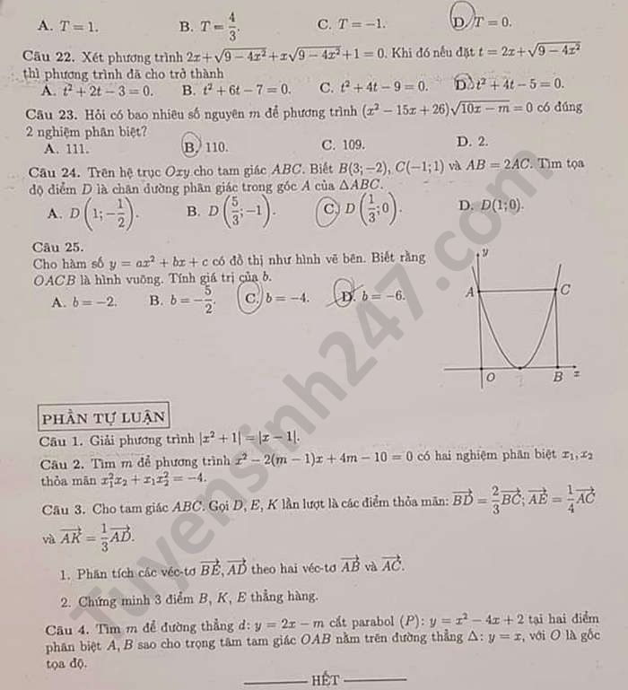 De kiem tra giua HK1 2020 THCS-THPT Luong The Vinh Toan lop 10
