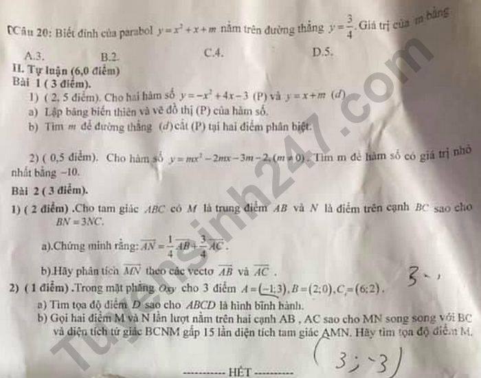De kiem tra giua HK1 Toan lop 10 nam 2020 THPT Truc Ninh