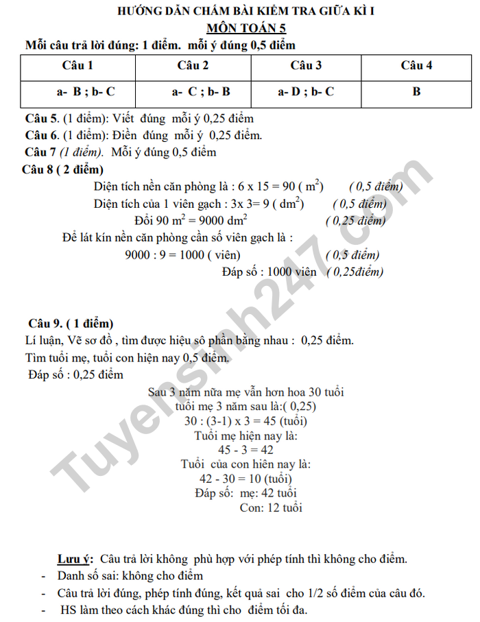 De kiem tra giua HK 1 lop 5 mon Toan - TH&THCS Ham Ninh 2020