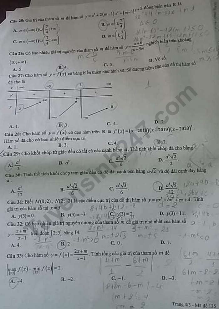De kiem tra giua ki 1 mon Toan lop 12 - THPT Nguyen Huu Cau 2020