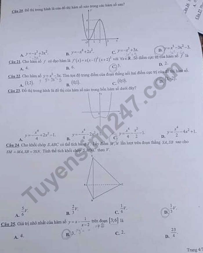 De kiem tra giua HK1 lop 12 nam 2020 mon Toan - THPT Chu Van An