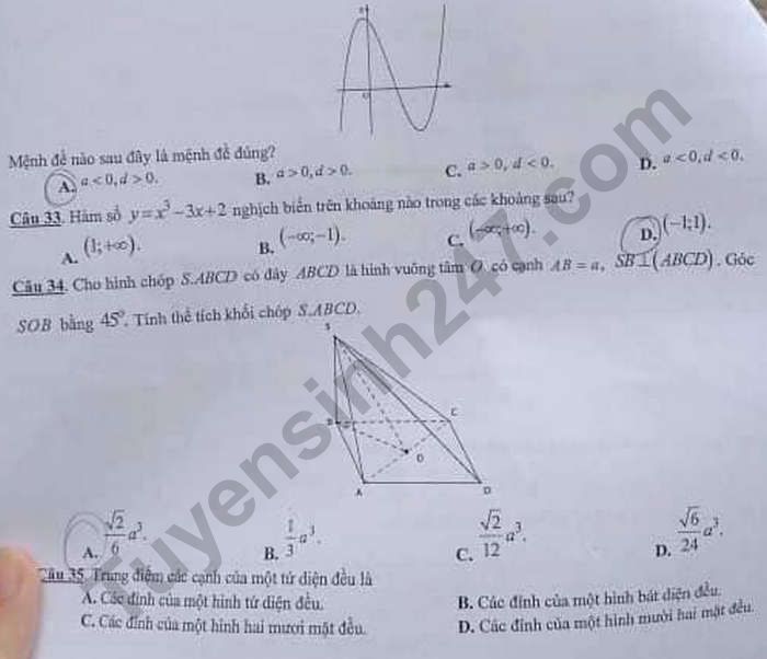 De kiem tra giua HK1 lop 12 nam 2020 mon Toan - THPT Chu Van An