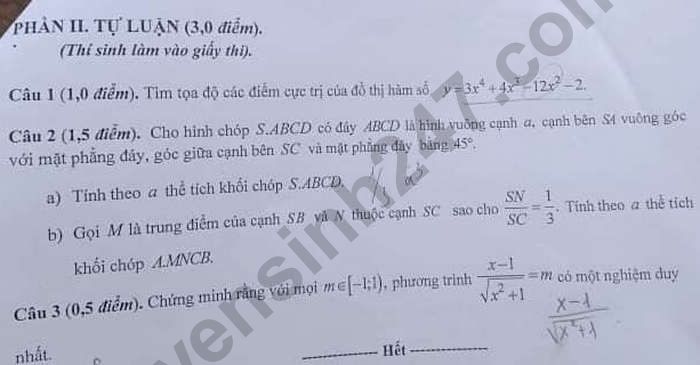 De kiem tra giua HK1 lop 12 nam 2020 mon Toan - THPT Chu Van An
