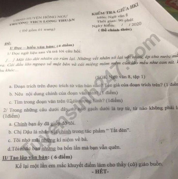 De kiem tra giua HK1 Van lop 8 THCS Long Thuan nam 2020