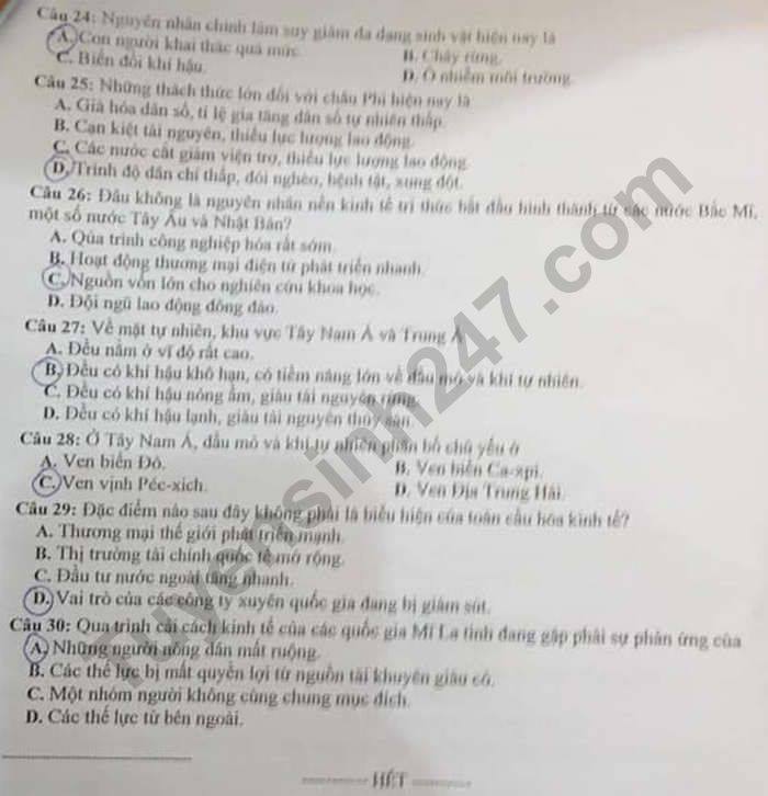 De kiem tra giua HK1 nam 2020 THCS Phan Chu Trinh Dia lop 11