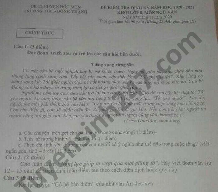 De kiem tra giua HK1 nam 2020 THCS Dong Thanh Van lop 8