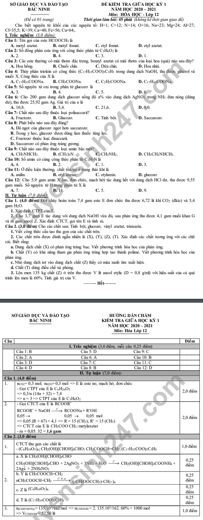 De kiem tra giua HK1 Hoa lop 12 nam 2020 Tinh Bac Ninh