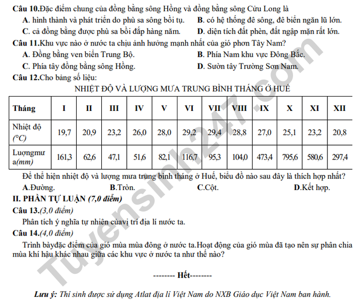 De kiem tra giua HK1 mon Dia lop 12 - So GD Bac Ninh 2020