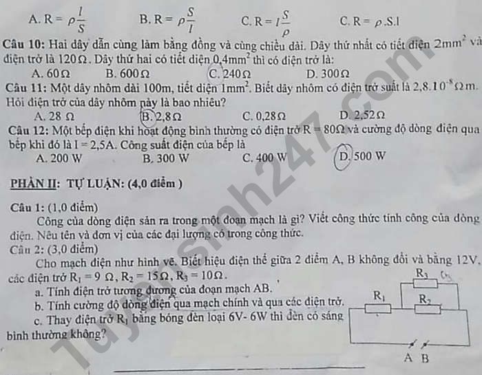 De kiem tra giua HK1 nam 2020 huyen Phu My mon Ly lop 9