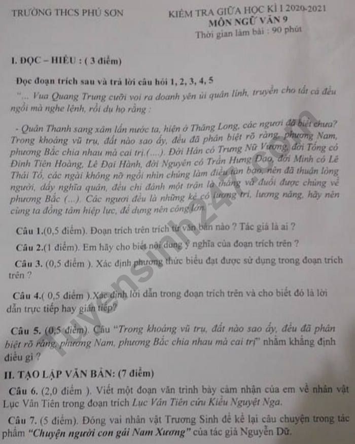 De kiem tra giua HK1 Van lop 9 nam 2020 THCS Phu Son
