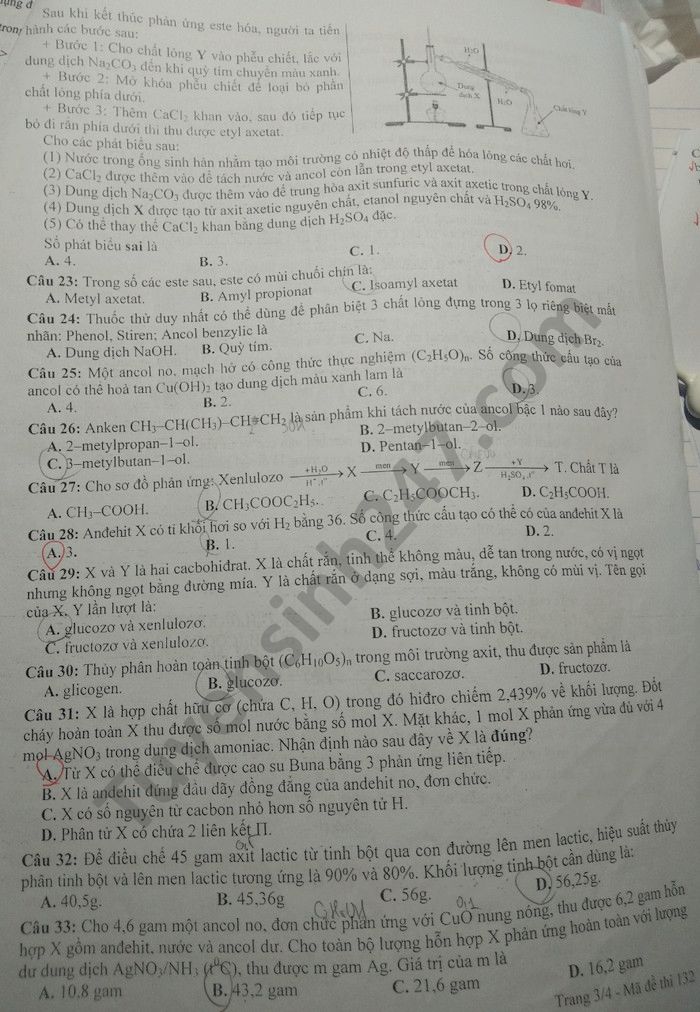 De kiem tra chat luong lan 1 2020 THPT chuyen Thai Binh mon Hoa lop 12