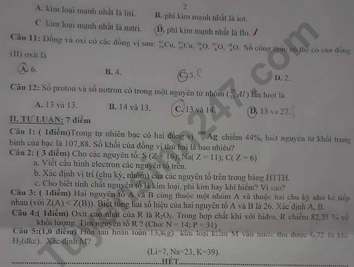 De thi giua HK1 mon Hoa lop 10 THPT Thien Ho Duong 2020